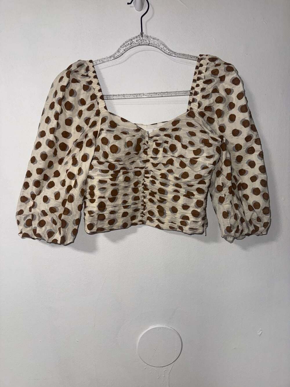 Mango Polka Dot Blouse Size XS Brown White